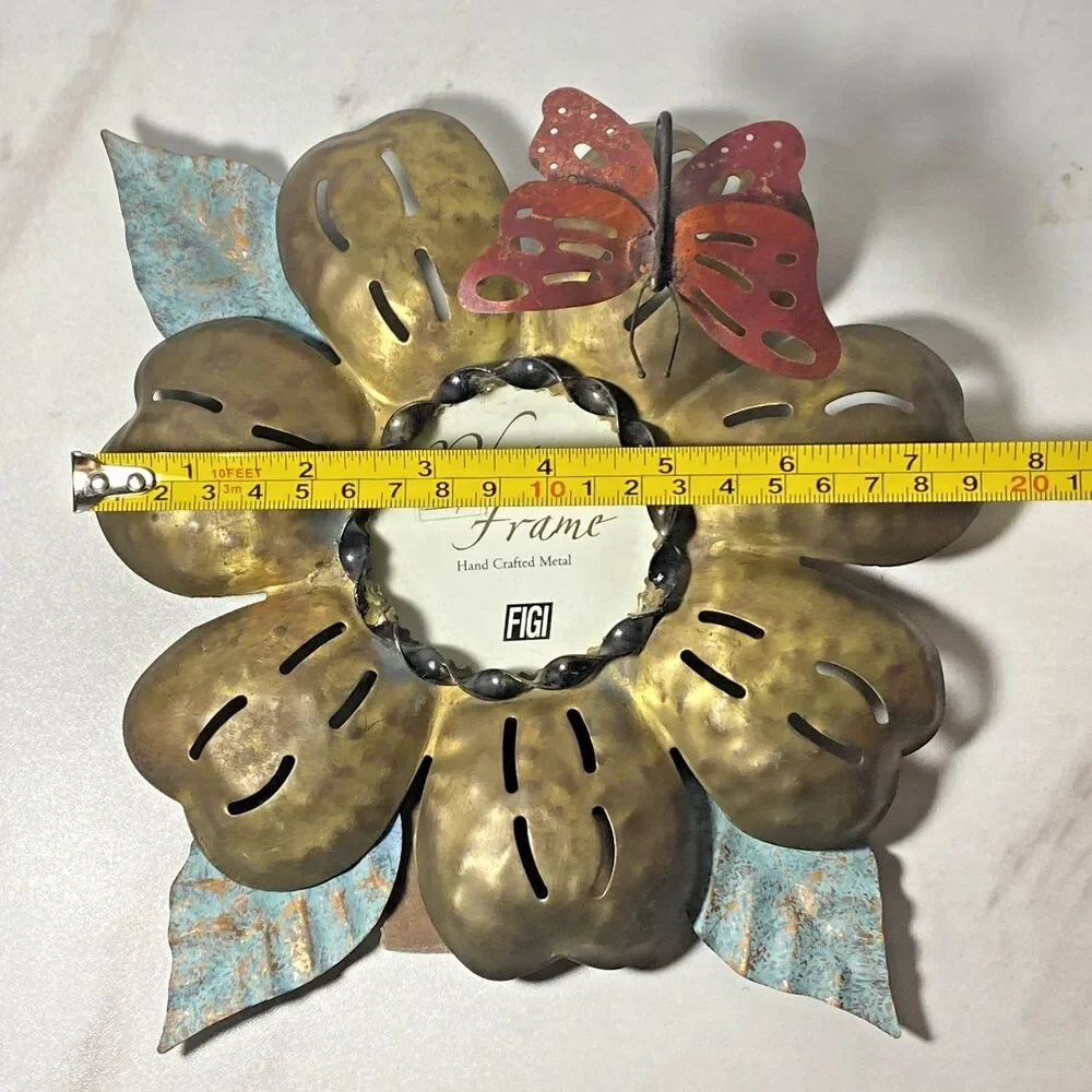 VTG Figi Hammered Hand Crafted Metal 3D Butterfly Flower Picture Frame 3x3 Photo